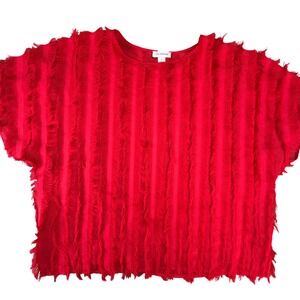 Calligraphie Womens Red Eyelash Fringe Short Sleeve Textured Boxy Top XL
